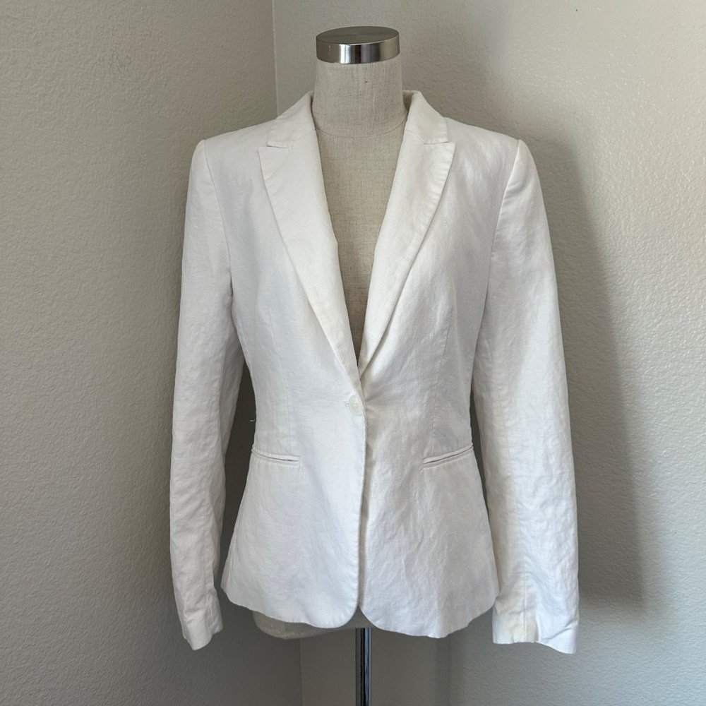 H&M Lap Collar Single Breasted Blazer White Color Linen Cotton Blend  Sz 12